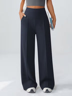 Women's High Waisted Wide Leg Trousers with Elasticated Waist and Side Pockets