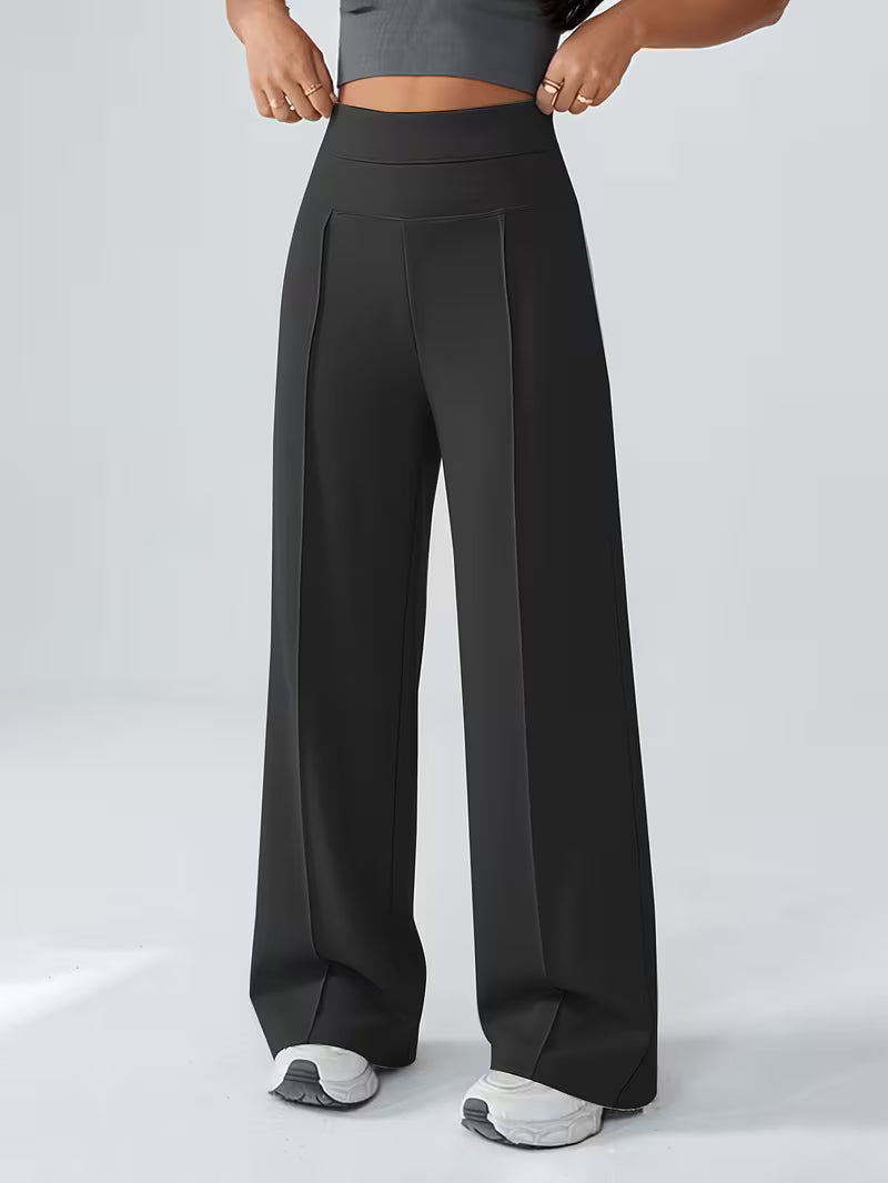 Women's High Waisted Wide Leg Trousers with Elasticated Waist and Side Pockets