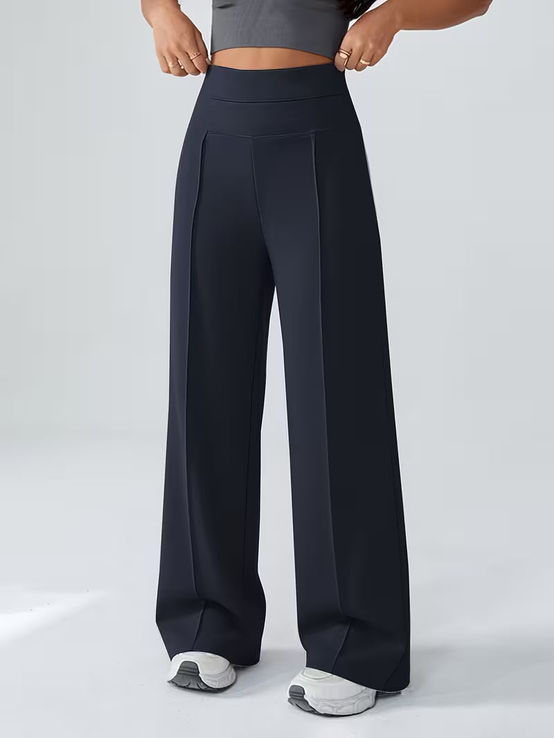 Women's High Waisted Wide Leg Trousers with Elasticated Waist and Side Pockets