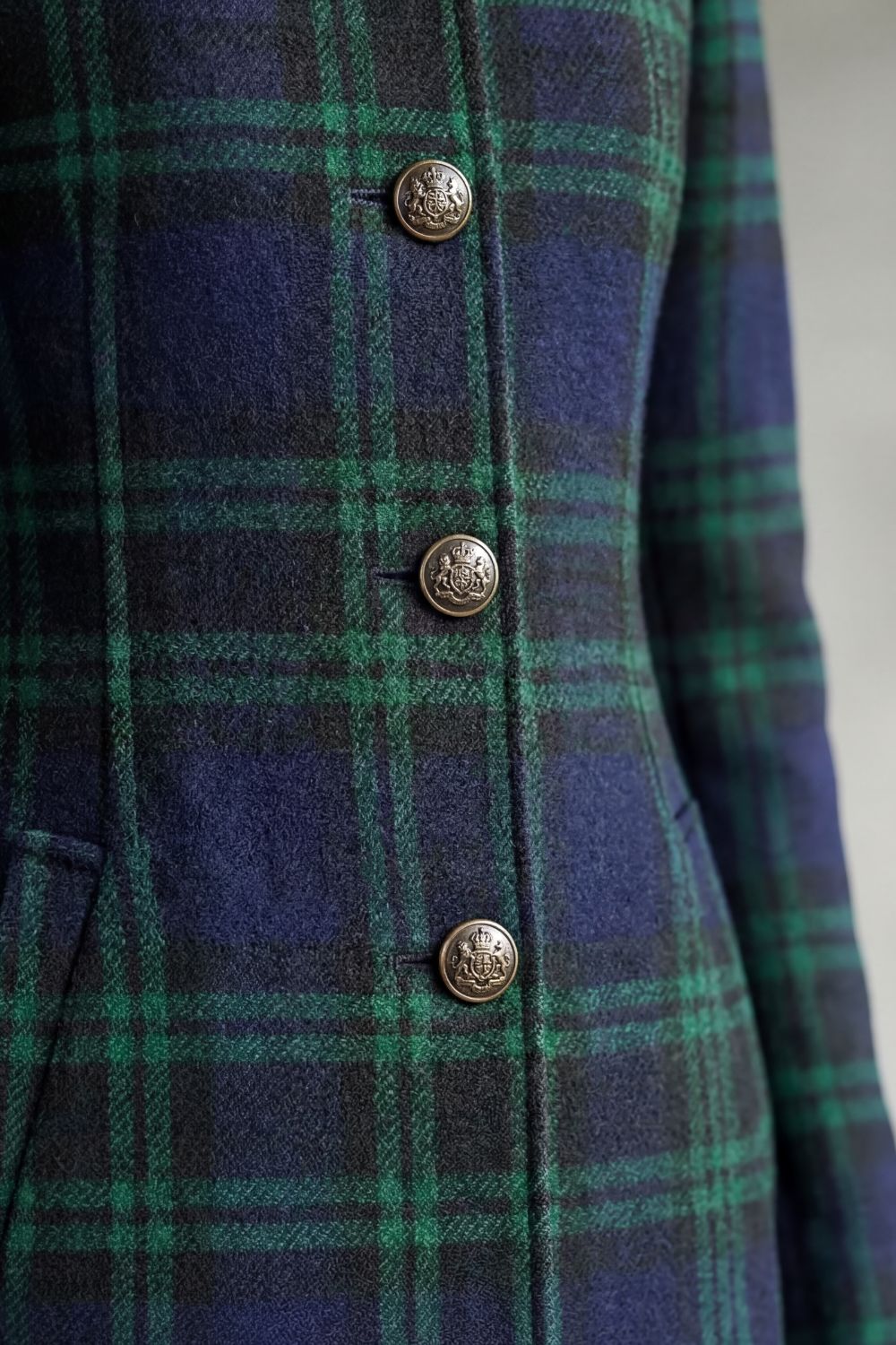 Women's Highland Check Coat with Stand Collar and Button Front