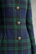 Women's Highland Check Coat with Stand Collar and Button Front