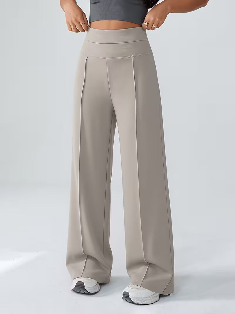 Women's High Waisted Wide Leg Trousers with Elasticated Waist and Side Pockets