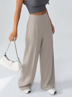 Women's High Waisted Wide Leg Trousers with Elasticated Waist and Side Pockets