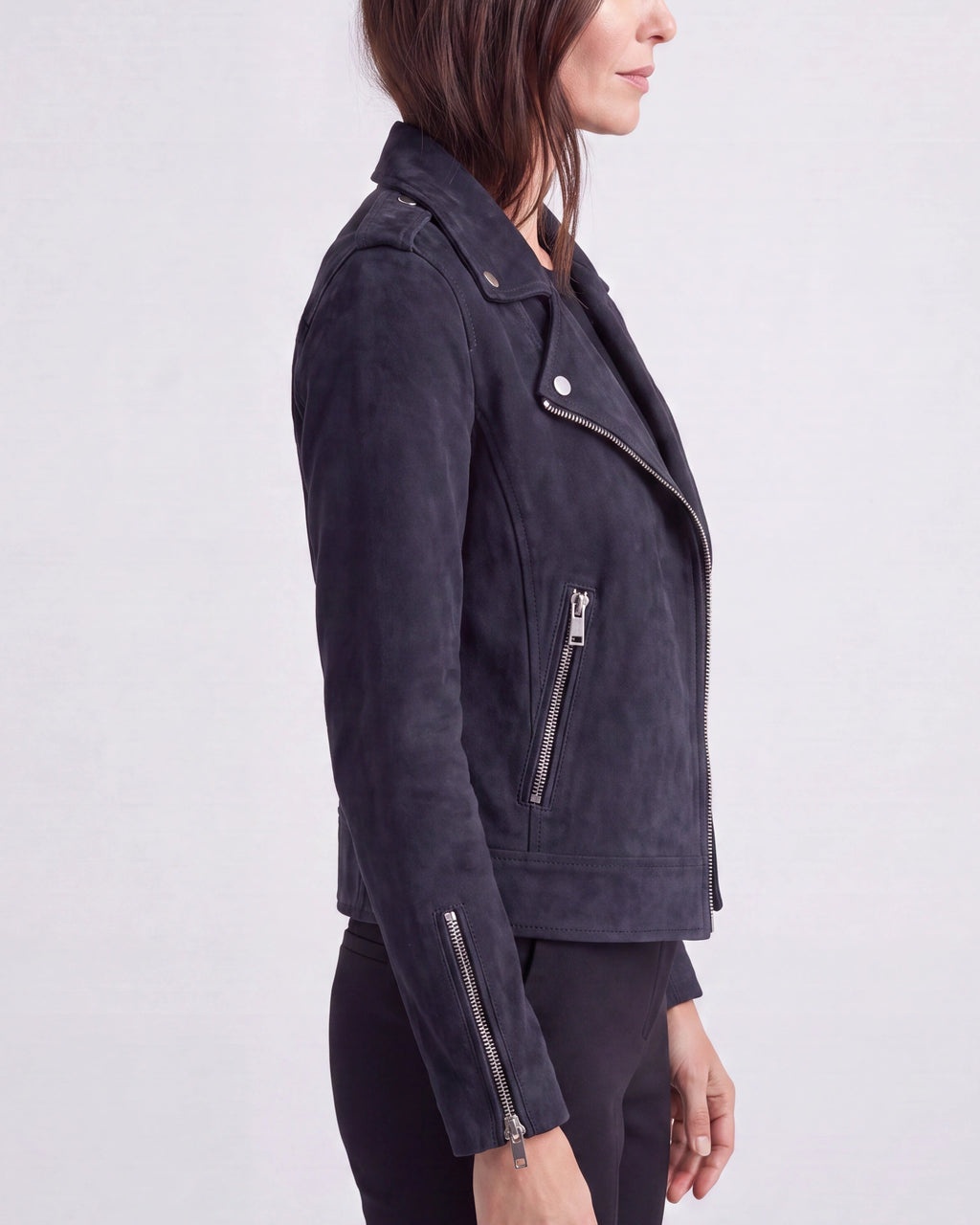 Women's Cropped Zip Front Lapel Collar Biker Jacket