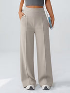 Women's High Waisted Wide Leg Trousers with Elasticated Waist and Side Pockets