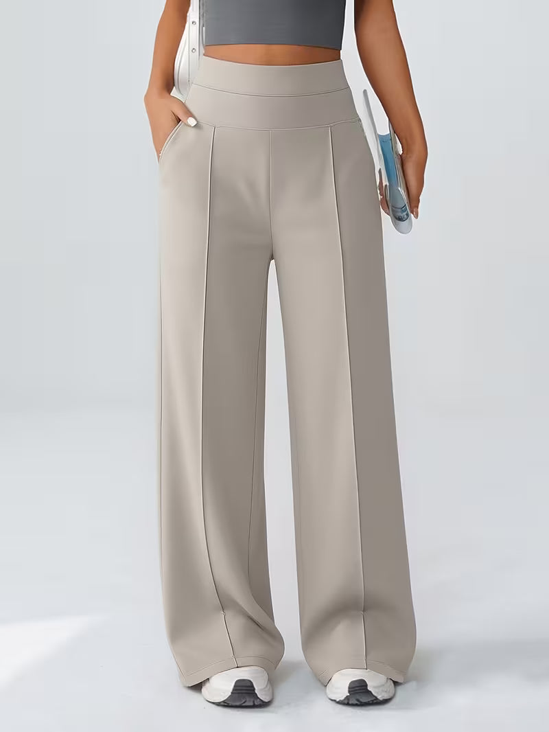 Women's High Waisted Wide Leg Trousers with Elasticated Waist and Side Pockets