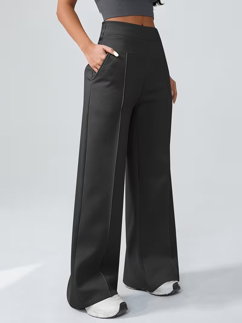 Women's High Waisted Wide Leg Trousers with Elasticated Waist and Side Pockets