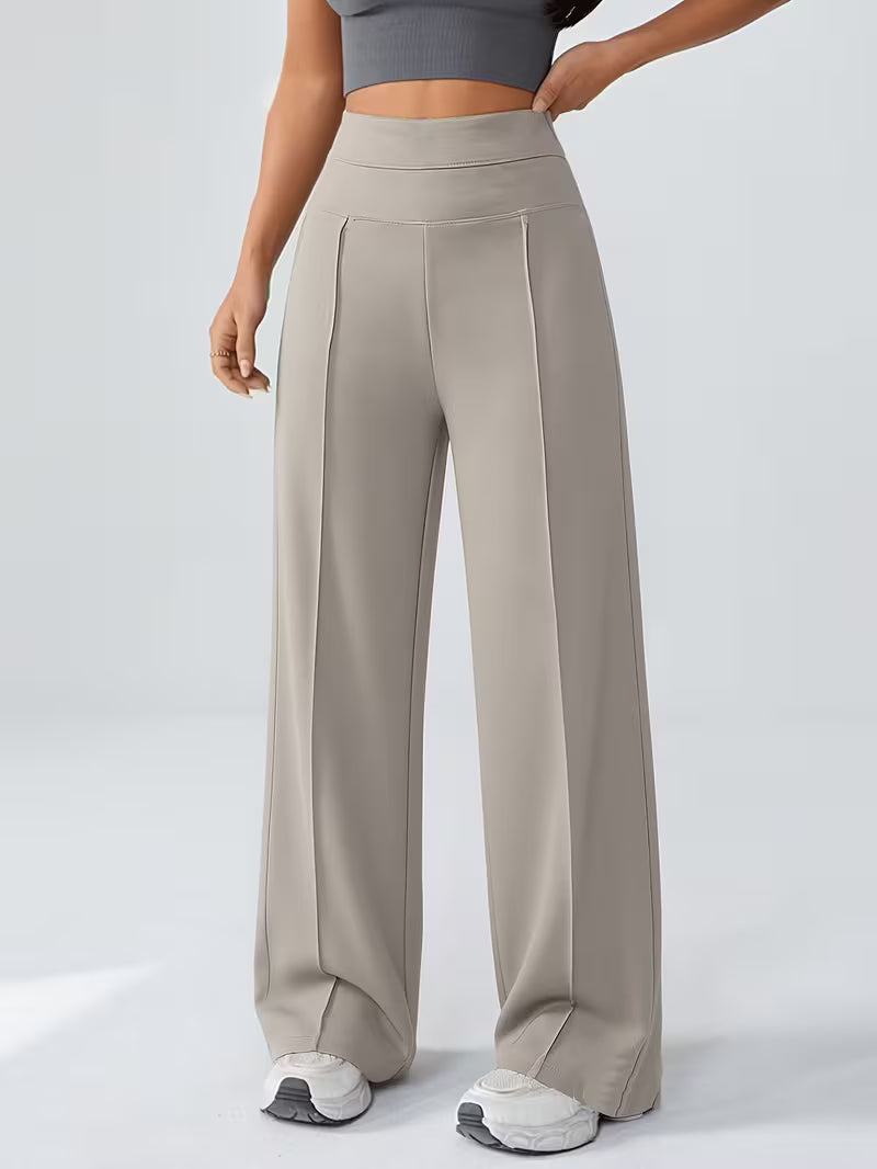 Women's High Waisted Wide Leg Trousers with Elasticated Waist and Side Pockets
