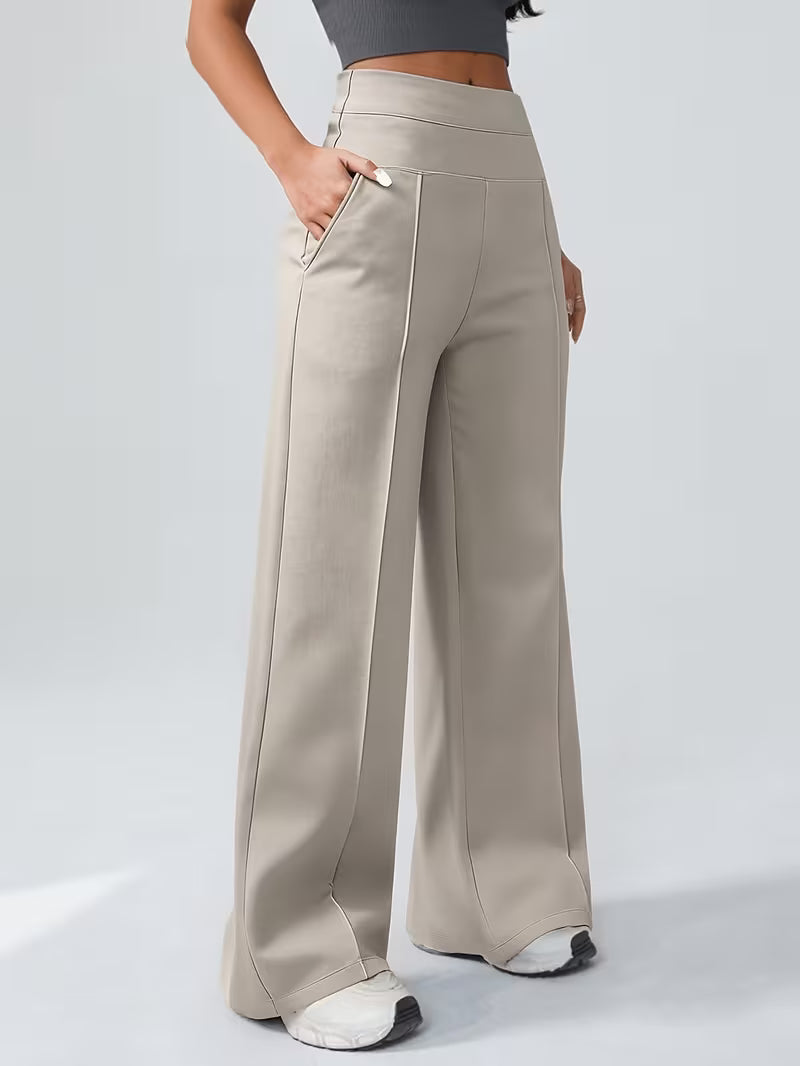 Women's High Waisted Wide Leg Trousers with Elasticated Waist and Side Pockets