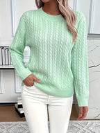 Women's Cable Textured Jumper with Crew Neck and Ribbed Cuffs
