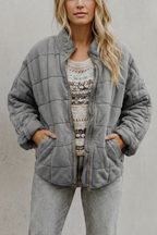 Women's Quilted Jacket with Stand Collar and Zip Front