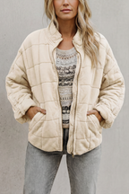 Women's Quilted Jacket with Stand Collar and Zip Front