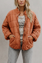 Women's Quilted Jacket with Stand Collar and Zip Front