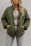 Women's Quilted Jacket with Stand Collar and Zip Front