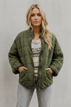 Women's Quilted Jacket with Stand Collar and Zip Front
