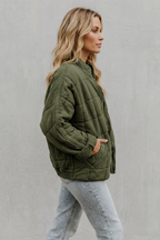 Women's Quilted Jacket with Stand Collar and Zip Front