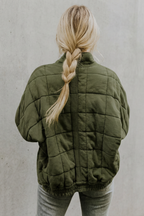 Women's Quilted Jacket with Stand Collar and Zip Front