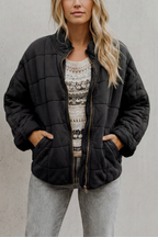 Women's Quilted Jacket with Stand Collar and Zip Front