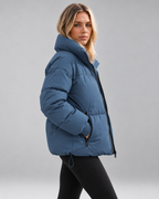 Women's Oversized Padded Puffer Jacket with High Funnel Neck and Drawcord Hem