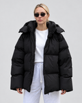 Women’s Oversized Hooded Puffer Jacket with Zip Front and Drop Shoulders