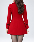 Women's Double Breasted Pea Coat with Notch Lapels and Piped Trim