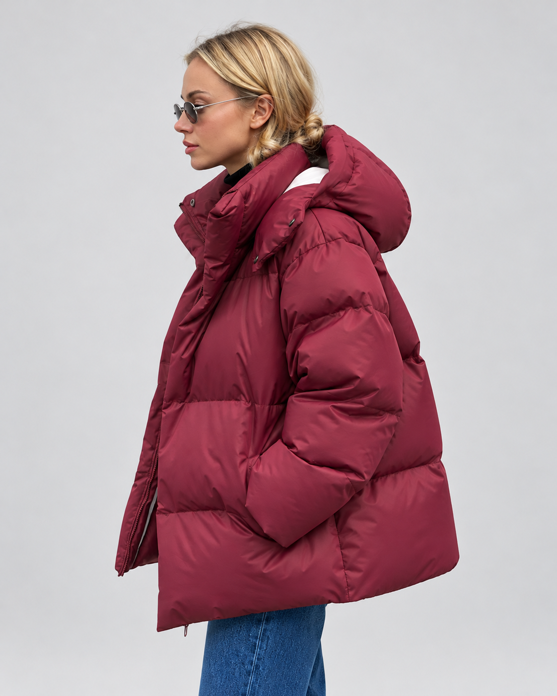 Women’s Oversized Hooded Puffer Jacket with Zip Front and Drop Shoulders