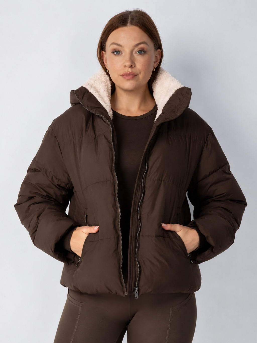 Women's Padded Hooded Puffer Jacket with Fleece Lining and Pockets