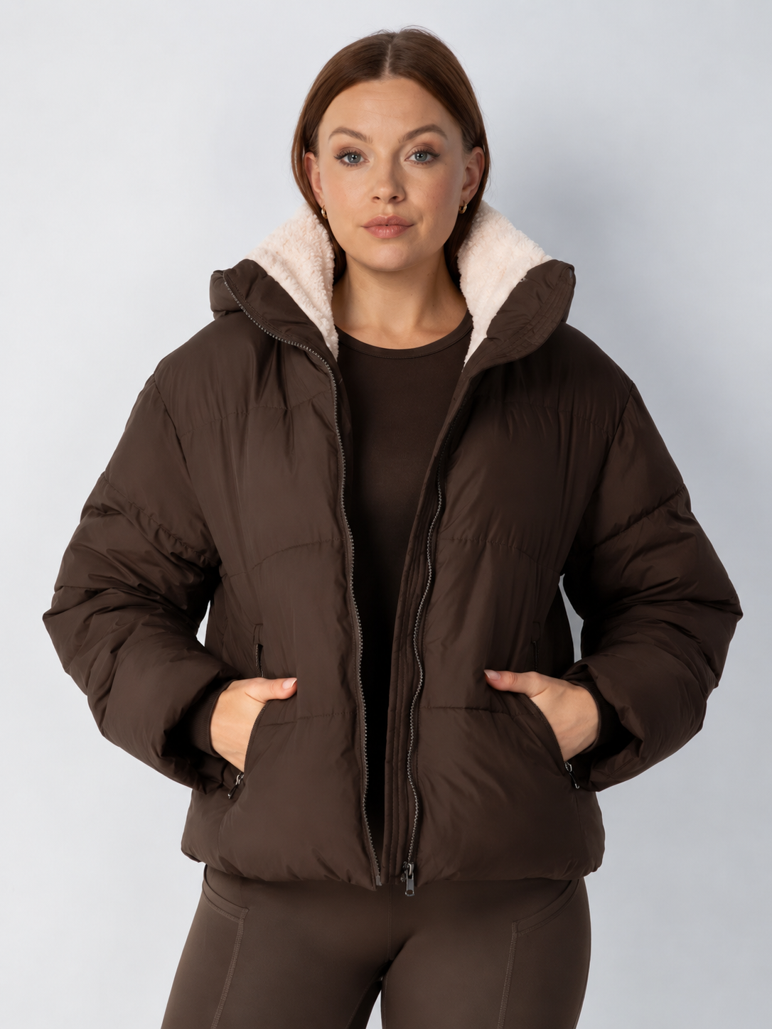 Women's Padded Hooded Puffer Jacket with Fleece Lining and Pockets