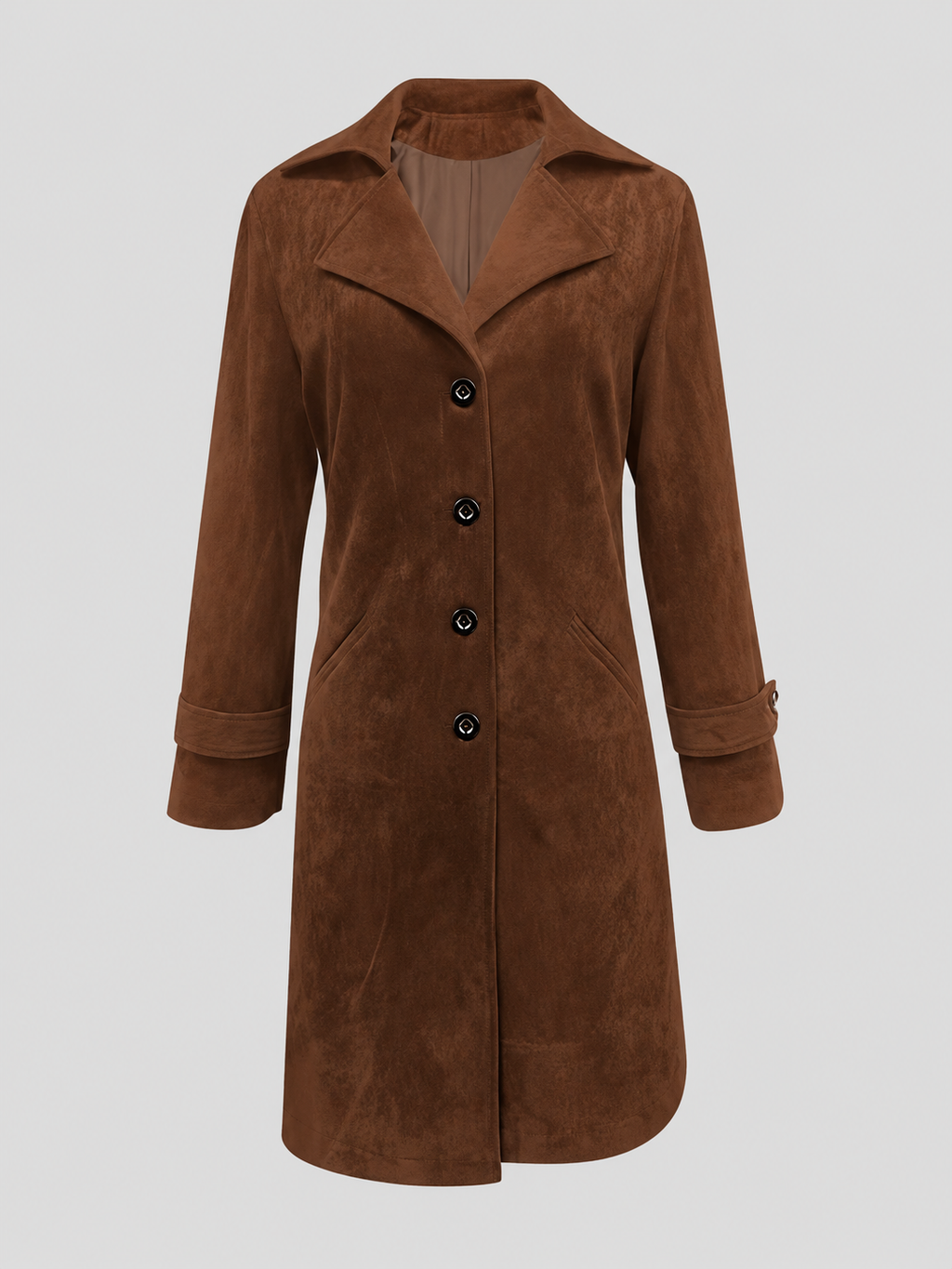 Women's Longline Faux Suede Coat with Notch Lapel Collar