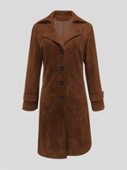 Women's Longline Faux Suede Coat with Notch Lapel Collar
