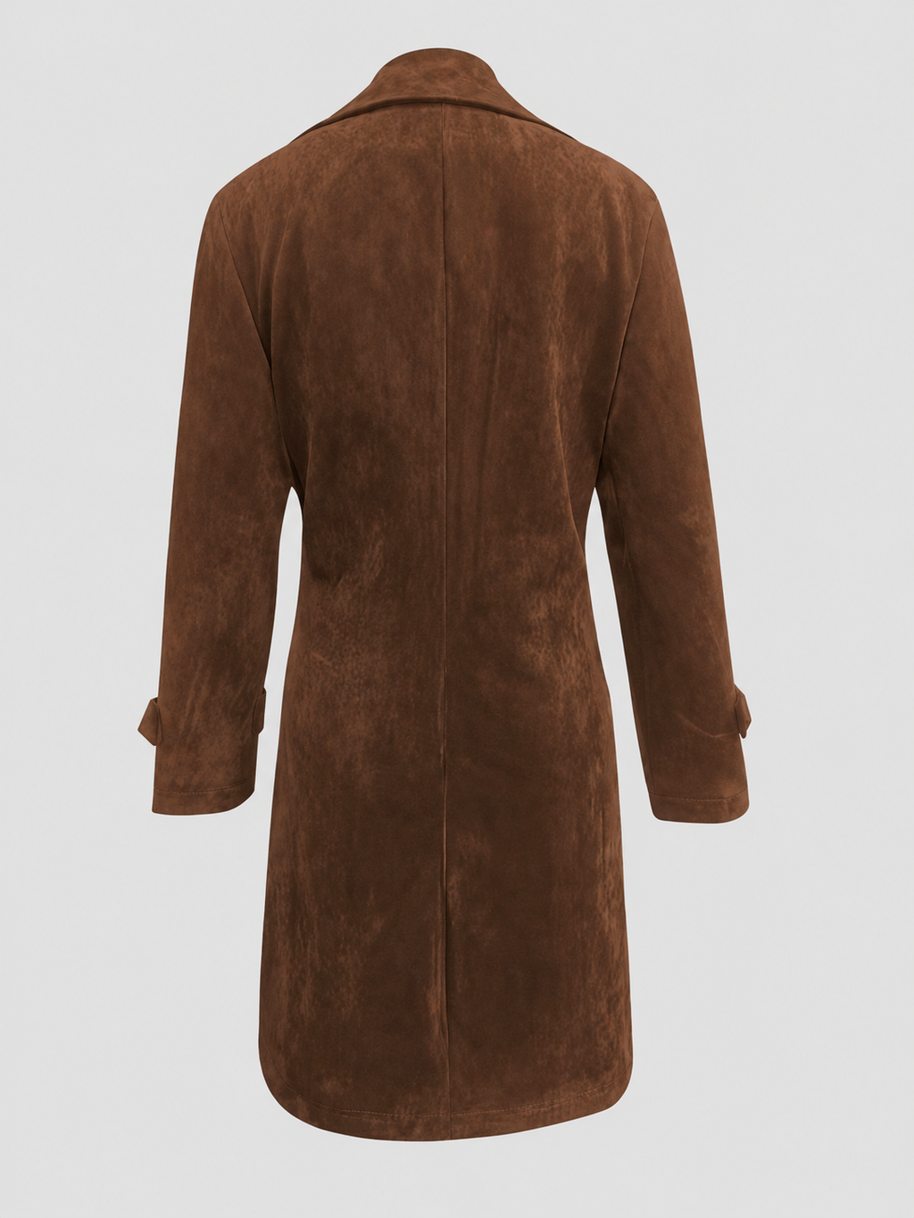 Women's Longline Faux Suede Coat with Notch Lapel Collar