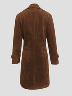 Women's Longline Faux Suede Coat with Notch Lapel Collar