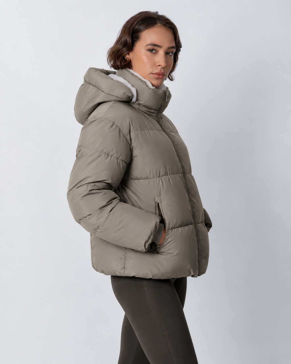 Women's Padded Hooded Puffer Jacket with Fleece Lining and Pockets