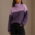 Women's Knit Turtleneck Jumper with Herringbone Pattern