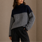 Women's Knit Turtleneck Jumper with Herringbone Pattern