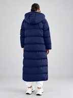 Women's Maxi Puffer Coat with Sherpa Lined Hood and Zip Front