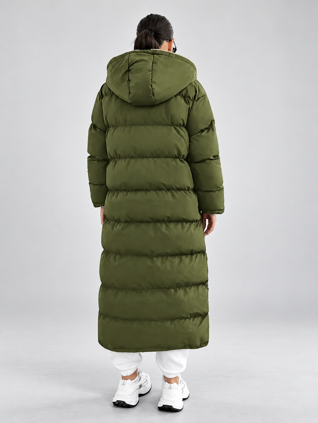 Women's Maxi Puffer Coat with Sherpa Lined Hood and Zip Front