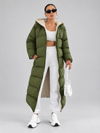 Women's Maxi Puffer Coat with Sherpa Lined Hood and Zip Front