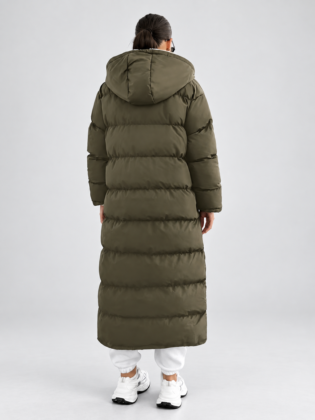 Women's Maxi Puffer Coat with Sherpa Lined Hood and Zip Front
