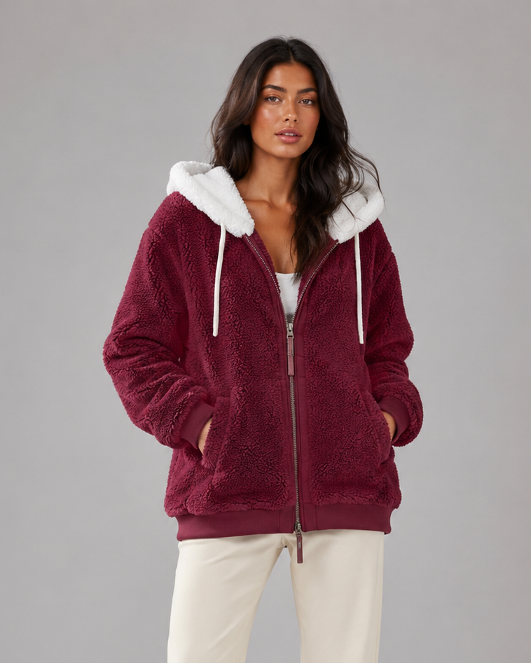 Women's Teddy Fleece Hooded Jacket with Zip Front