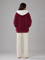 Women's Oversized Sherpa Fleece Jacket with Hood and Zip Front