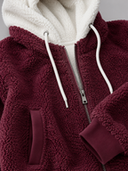 Women's Oversized Sherpa Fleece Jacket with Hood and Zip Front