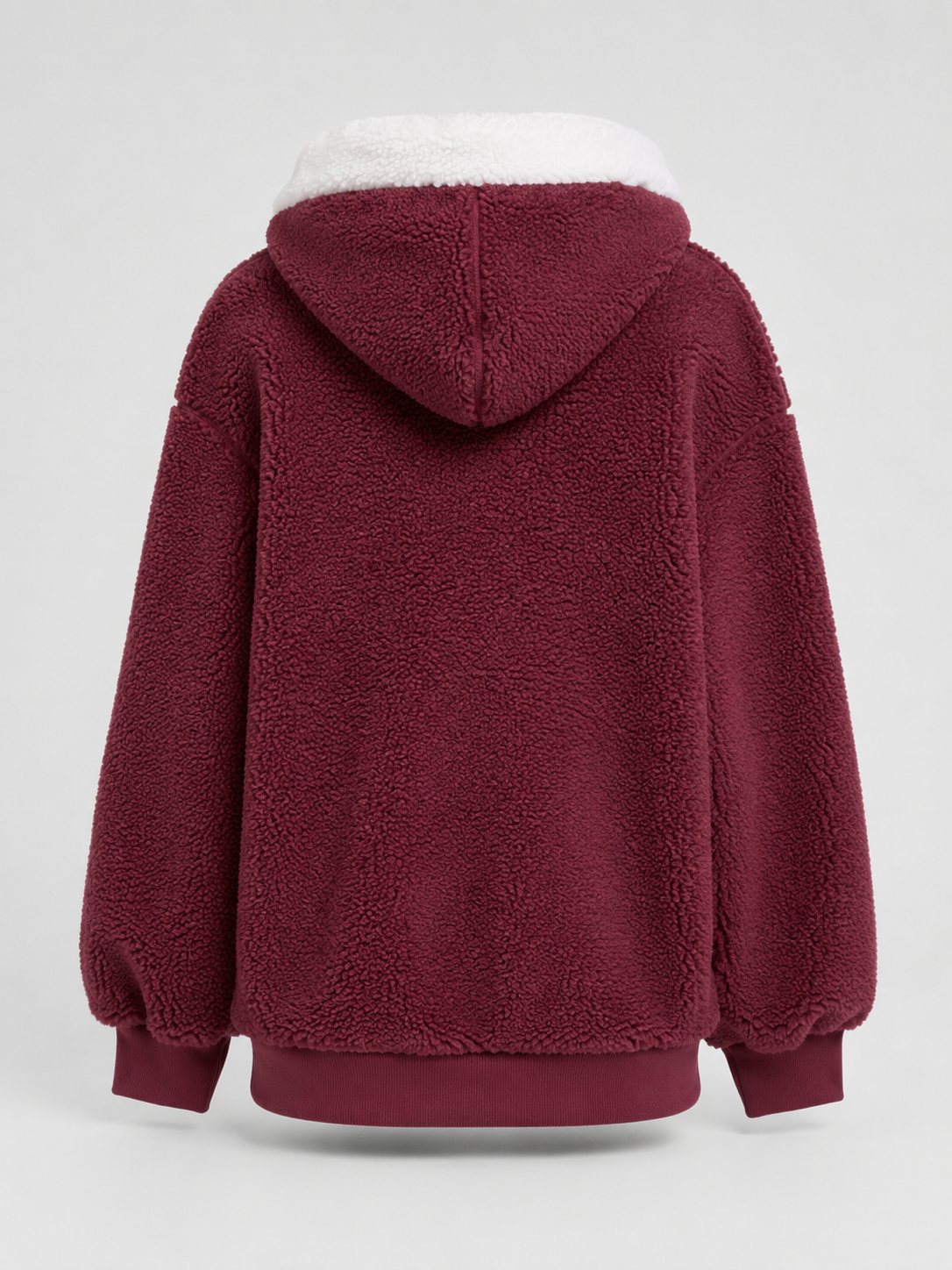 Women's Oversized Sherpa Fleece Jacket with Hood and Zip Front