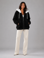 Women's Oversized Sherpa Fleece Jacket with Hood and Zip Front