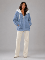 Women's Oversized Sherpa Fleece Jacket with Hood and Zip Front
