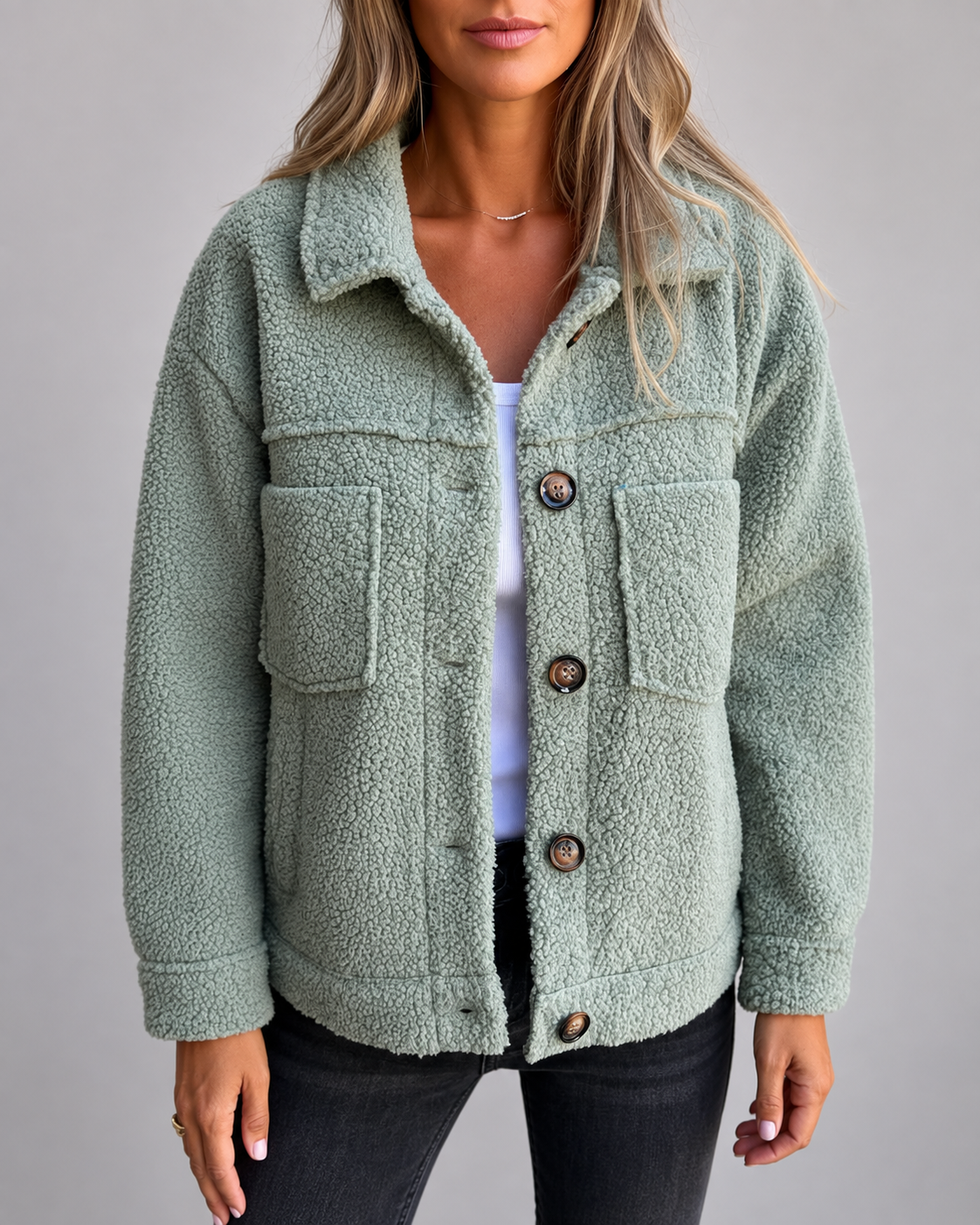 Women's Teddy Fleece Shacket with Button Front
