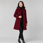 Women's wool blend longline coat with a button front and side pockets