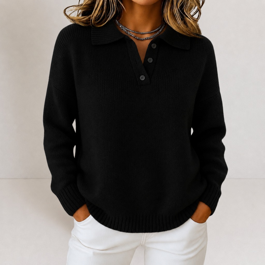 Women's Knit Jumper with Polo Collar and Button Placket