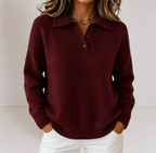 Women's Knit Jumper with Polo Collar and Button Placket