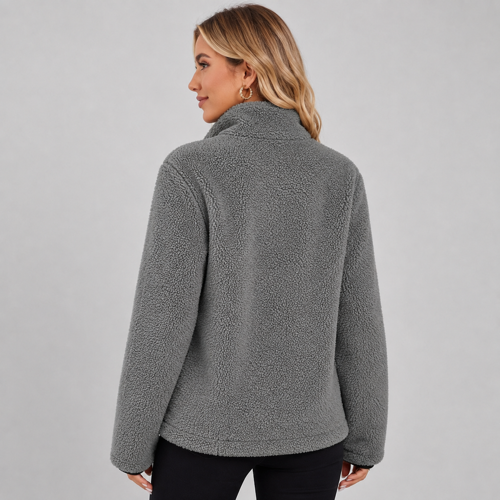 Women's Teddy Fleece Jacket with Stand Collar and Pockets